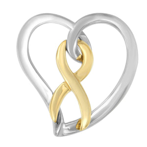 14K Gold and Silver Heart Bow Pendant Necklace-1