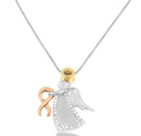 10K tri-color gold angel awareness ribbon necklace with diamond accents thumbnail 1