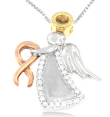 10K Tri-Color Gold Diamond-Accented Angel Awareness Ribbon Pendant Necklace (H-I Color, I1-I2 Clarity)-3 thumbnail 4