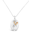 10K rose gold heart and ribbon pendant necklace with round diamond stones