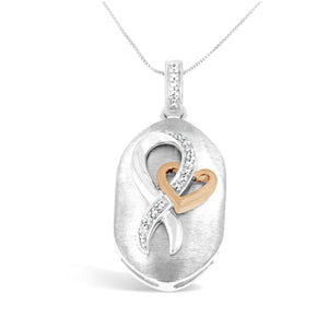 10k Rose Gold and Sterling Silver 1/10ct TDW Round Cut Diamond Interlocked Heart and Ribbon Pendant Necklace (H-I, I1-I2)-1