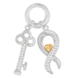 Two tone sterling silver key pendant necklace with diamond accent stones thumbnail 1