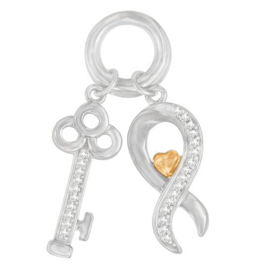 Two Tone .925 Sterling Silver 1/6 cttw Diamond Symbol Key Pendant Necklace (H-I, I1-I2)-0