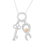 Two Tone .925 Sterling Silver 1/6 cttw Diamond Symbol Key Pendant Necklace (H-I, I1-I2)-1 thumbnail 2