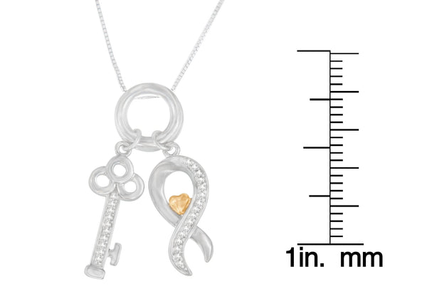 Two Tone .925 Sterling Silver 1/6 cttw Diamond Symbol Key Pendant Necklace (H-I, I1-I2)