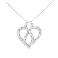 14K White Gold 1/4 cttw Round Cut Diamond Heart and Ribbon Center Pendant Necklace (H-I, I1-I2)