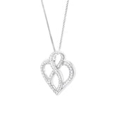 14K White Gold 1/4 cttw Round Cut Diamond Heart and Ribbon Center Pendant Necklace (H-I, I1-I2)-3 thumbnail 4