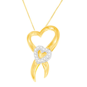 10K Two-Tone Gold 1/10 cttw Diamond Heart Pendant Necklace (H-I, I1-I2)-1