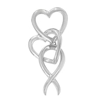 .925 Sterling Silver Double-Heart & Awareness Ribbon Linked Pendant Necklace