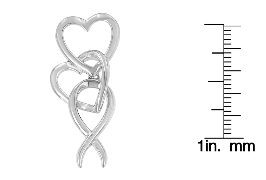 .925 Sterling Silver Double-Heart & Awareness Ribbon Linked Pendant Necklace