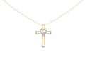 14K yellow gold necklace with heart diamond stones on cross and ribbon pendant