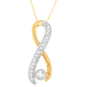 10K Two-Tone Gold 1/5 cttw Diamond Radiant Ribbon Pendant Necklace (H-I, I1-I2)-1