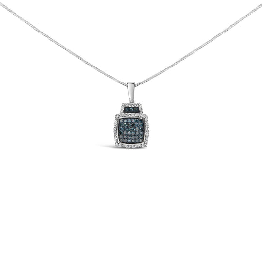 .925 Sterling Silver 1/2 cttw Treated Blue Diamond Block Pendant Necklace (I-J, I1-I2)-0
