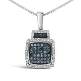 .925 Sterling Silver 1/2 cttw Treated Blue Diamond Block Pendant Necklace (I-J, I1-I2)-1 thumbnail 2