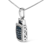 .925 Sterling Silver 1/2 cttw Treated Blue Diamond Block Pendant Necklace (I-J, I1-I2)-3 thumbnail 4