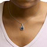 .925 Sterling Silver 1/2 cttw Treated Blue Diamond Block Pendant Necklace (I-J, I1-I2)-2 thumbnail 3