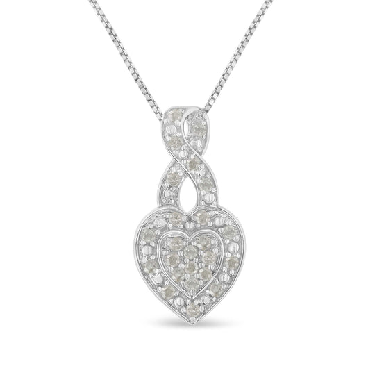 .925 Sterling Silver 1/3 Cttw Diamond Awareness Ribbon Halo Heart 18" Pendant Necklace (I-J Color, I2-I3 Clarity)-0
