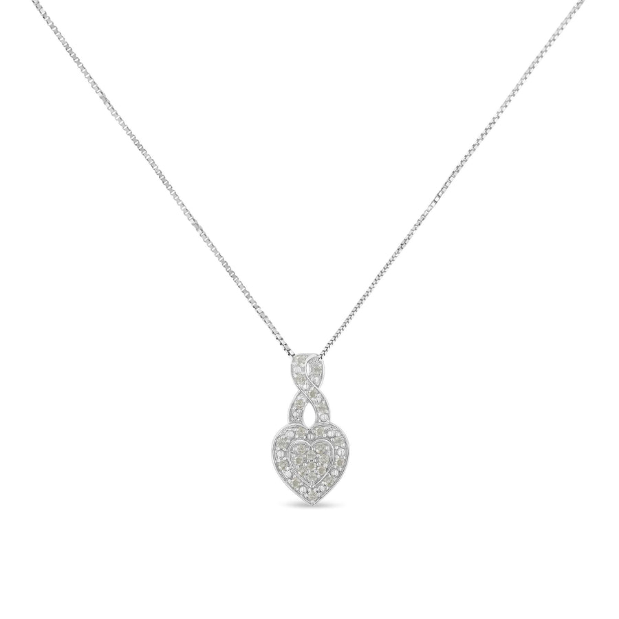 .925 Sterling Silver 1/3 Cttw Diamond Awareness Ribbon Halo Heart 18