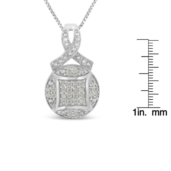 .925 Sterling Silver 1/3 cttw Diamond Ribbon and Circle Cluster 18