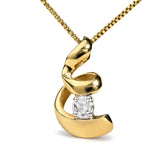 10K Yellow Gold 1/10 Cttw Round Diamond Solitaire Spiral Pendant Necklace-1 thumbnail 2