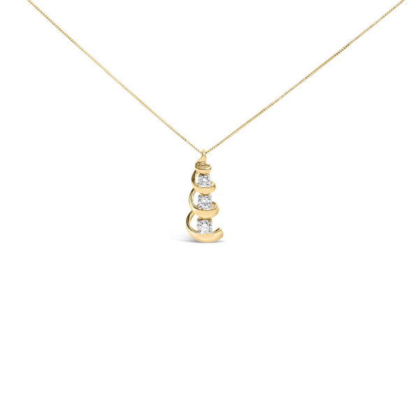 10k Yellow Gold 1/4 Cttw Diamond 3 Stone Swirl and Drop Pendant Necklace