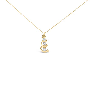 10k Yellow Gold 1/4 Cttw Diamond 3 Stone Swirl and Drop Pendant Necklace-1