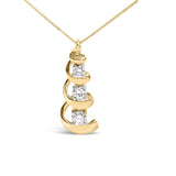 10K yellow gold necklace with 3 round diamond stones in swirl drop pendant thumbnail 1