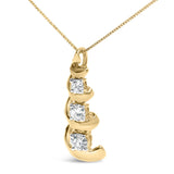 10k Yellow Gold 1/4 Cttw Diamond 3 Stone Swirl and Drop Pendant Necklace-3 thumbnail 4