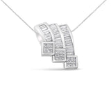 14K white gold pendant necklace with princess and baguette diamond stones thumbnail 1