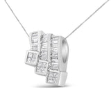 14K White Gold 1 1/2 Cttw Invisible Set Princess and Channel Set Baguette-cut Diamond Triple Curve Pendant Necklace (G-H Color, SI1-SI2 Clarity) - NO CHAIN INCLUDED-1 thumbnail 2