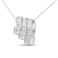 14K White Gold 1 1/2 Cttw Invisible Set Princess and Channel Set Baguette-cut Diamond Triple Curve Pendant Necklace (G-H Color, SI1-SI2 Clarity) - NO CHAIN INCLUDED