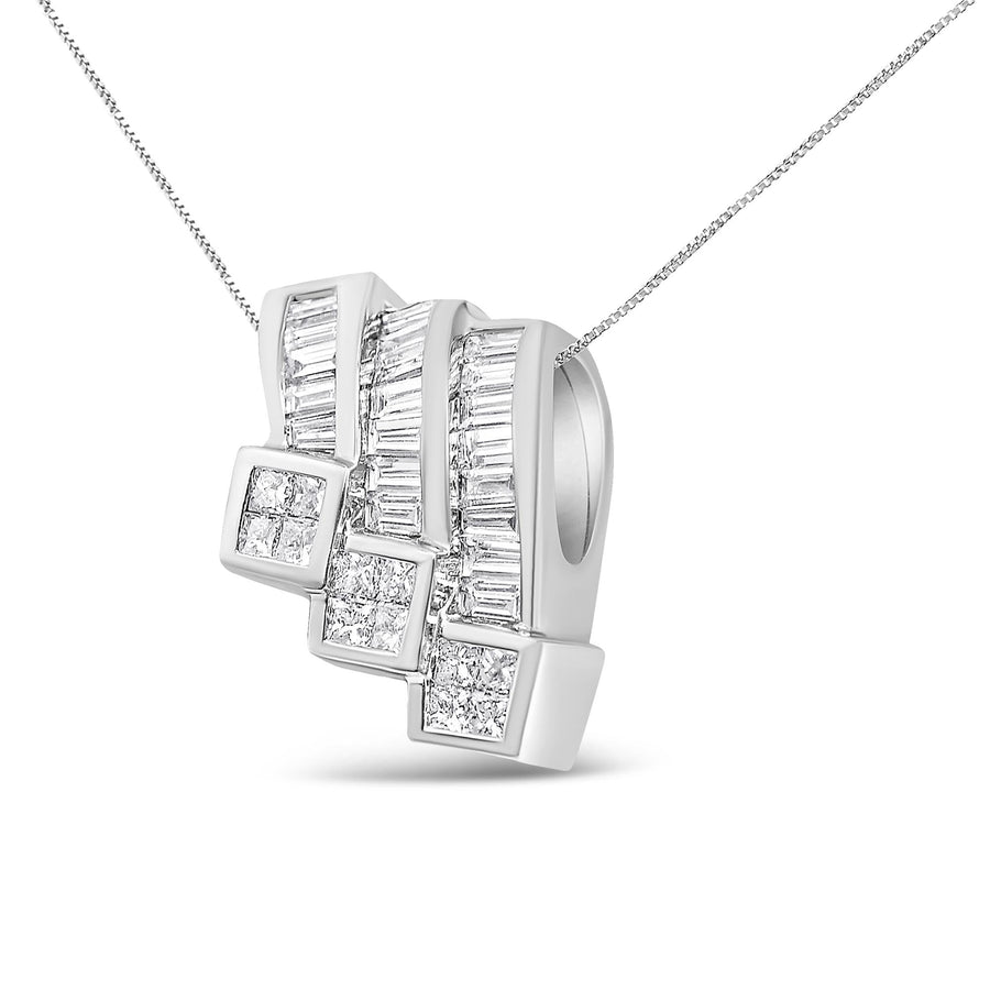 14K White Gold 1 1/2 Cttw Invisible Set Princess and Channel Set Baguette-cut Diamond Triple Curve Pendant Necklace (G-H Color, SI1-SI2 Clarity) - NO CHAIN INCLUDED