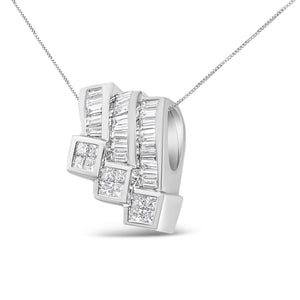 14K White Gold 1 1/2 Cttw Invisible Set Princess and Channel Set Baguette-cut Diamond Triple Curve Pendant Necklace (G-H Color, SI1-SI2 Clarity) - NO CHAIN INCLUDED-1