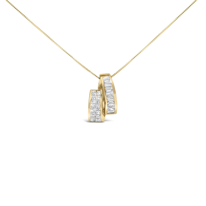 14K Yellow Gold 1 5/8 cttw Princess and Baguette Cut Diamond Fashion Pendant Necklace (G-H, VS2-SI1)