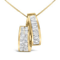 14K Yellow Gold 1 5/8 Cttw Princess and Baguette Diamond Duo Bar Pendant Necklace (G-H Color, VS2-SI1 Clarity) - 18