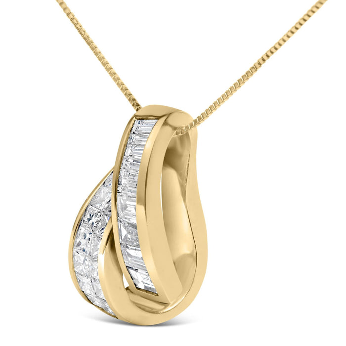14K Yellow Gold 1 5/8 Cttw Princess and Baguette Diamond Duo Bar Pendant Necklace (G-H Color, VS2-SI1 Clarity) - 18