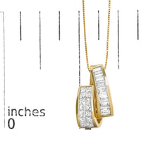14K Yellow Gold 1 5/8 Cttw Princess and Baguette Diamond Duo Bar Pendant Necklace (G-H Color, VS2-SI1 Clarity) - 18