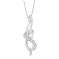 10K white gold necklace with round diamond stones in a swirl pendant