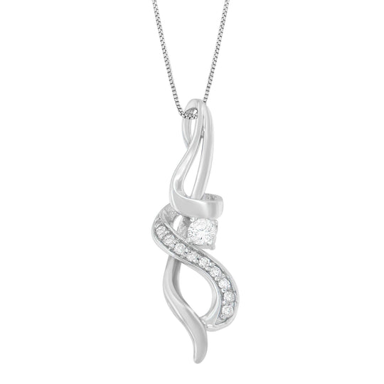 Espira 10K White Gold 1/5 cttw Round Cut Diamond Swirl Pendant Necklace (J-K, I1-I2)-0