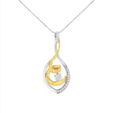 10K white gold necklace with round diamond stones in a two-tone spiral link thumbnail 1