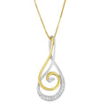 10K two-tone gold necklace with round diamond stones in a spiral pendant