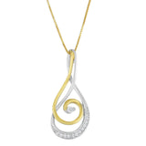 10K two-tone gold necklace with round diamond stones in a spiral pendant thumbnail 1