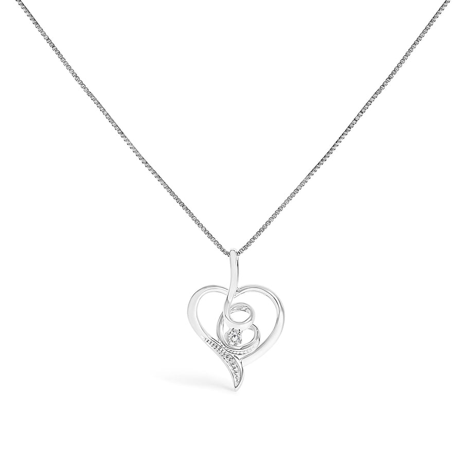 Espira 10K White Gold .03 Cttw Diamond-Accented Round-Cut Diamond Swirl Open Heart 18