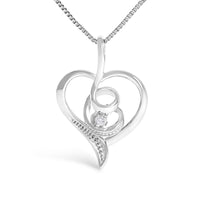 Espira 10K White Gold .03 Cttw Diamond-Accented Round-Cut Diamond Swirl Open Heart 18