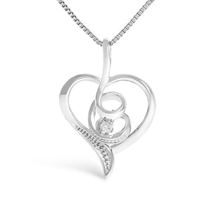 Espira 10K White Gold .03 Cttw Diamond-Accented Round-Cut Diamond Swirl Open Heart 18