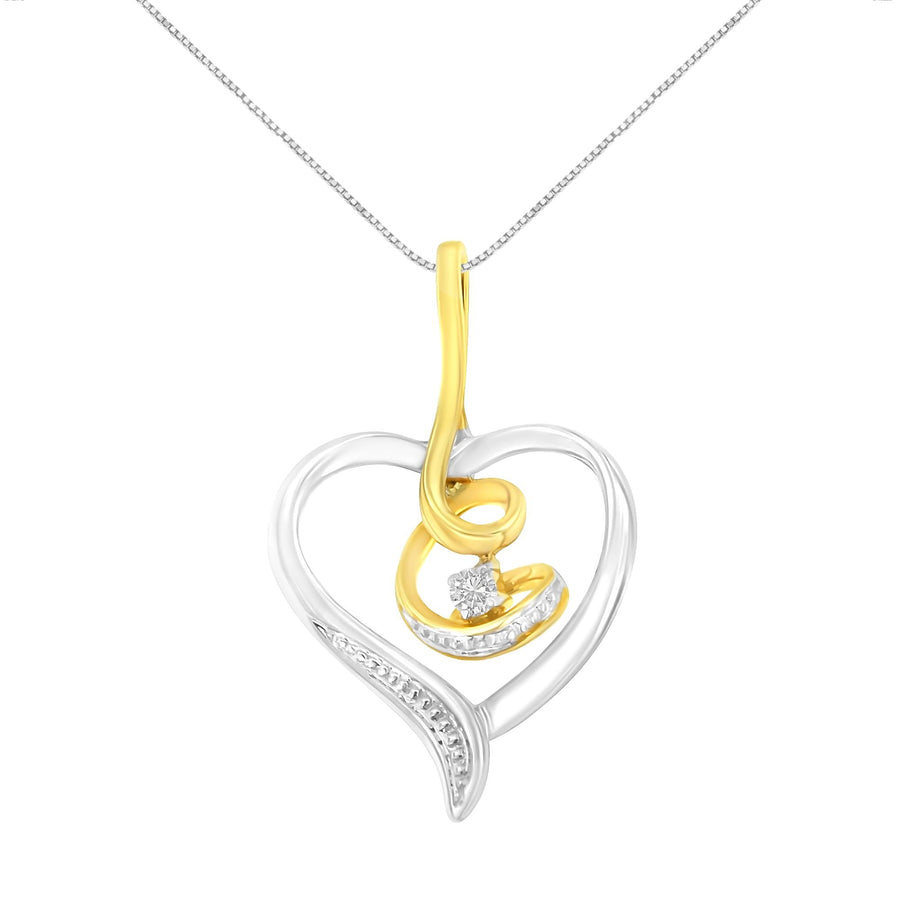 Espira 10K Two-Tone Yellow & White Gold .03 Cttw Diamond-Accented Round-Cut Diamond Swirl Open Heart 18
