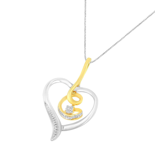 Espira 10K Two-Tone Yellow & White Gold .03 Cttw Diamond-Accented Round-Cut Diamond Swirl Open Heart 18