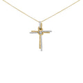 10K two-tone white gold cross pendant necklace with accent diamond stones