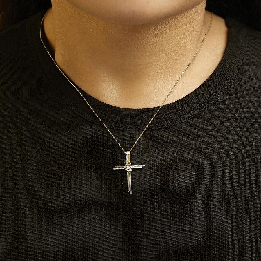 Espira 10K Two-Tone Yellow & White Gold Diamond-Accented Cross 18