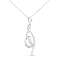 10K white gold necklace with swirl pendant set with round diamond stones